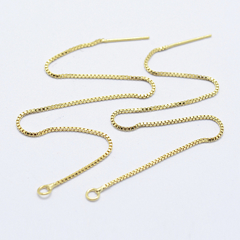 Brass Stud Earring Findings, with Loop, Long-Lasting Plated, Ear Threads, Golden, 70x1x1mm, Hole: 1.5mm, Pin: 0.7mm