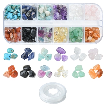 DIY Natural & Synthetic Mixed Gemsotne Chips Stretch Bracelet Making Kit, Including Gemstone Beads and Elastic Thread, 5~8mm, Hole: 0.8mm, 72g/box
