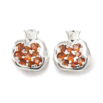 Brass Micro Pave Cubic Zirconia Pendants, Pomegranate, Real Platinum Plated, 10.5x10x6mm, Hole: 1.6mm