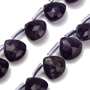 Natural Amethyst Beads Strands, Faceted Teardrop, with Plastic Tube Beads, 12x12~12.5x5.5~6mm, Hole: 1mm, about 28pcs/strand, 15.75 inch(40cm)