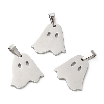 Halloween 304 Stainless Steel Pendants, Ghost Charm, Stainless Steel Color, 18x16.5x1.5mm, Hole: 6.5x3.5mm