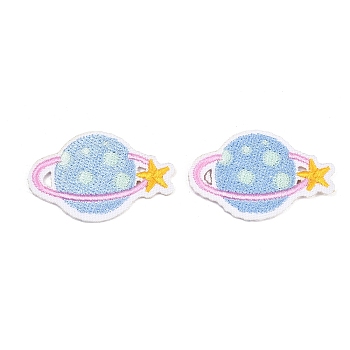 Polyester Computerized Embroidery Cloth Iron on Sew on Patches, Planet, Appliques Patches, Colorful, 26.5x41.5x1.5mm