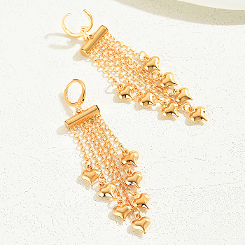 Fashionable Heart-shaped Tassel Earrings, Real 18K Gold Plated, 78x15mm