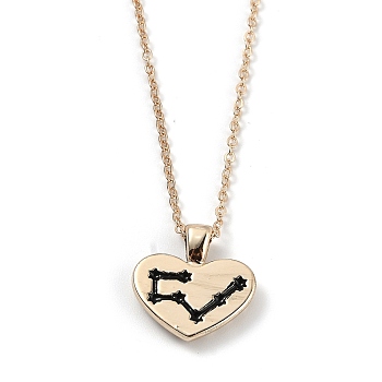Golden Plated Heart with Constellation/Zodiac Sign Alloy Enamel Pendant Necklaces, Black, Taurus, 17.2~17.63 inch(43.7~44.8cm)