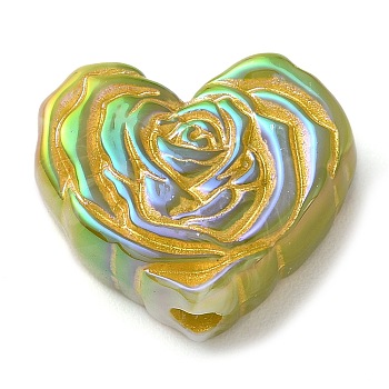 Metal Enlaced Heart Rose Opaque Acrylic Bead, DIY Jewelry Bead, Green Yellow, 19.5x23x9.5mm, Hole: 3.5mm