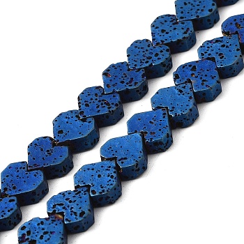 Electroplated Natural Lava Rock Beads Strands, Heart, Blue Plated, 8x8.5x3mm, Hole: 1mm, about 60pcs/strand, 16.54''(42cm)