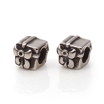 304 Stainless Steel European Beads, Large Hole Beads, Gift, Antique Silver, 9x8x10mm, Hole: 5.5mm