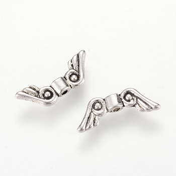 Tibetan Style Alloy Beads, Wing, Cadmium Free & Lead Free, Antique Silver, 6x16x2.5mm, Hole: 1mm, about 2850pcs/1000g
