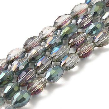 Electroplate Glass Beads Strands, Half Plated, Faceted, Oval, Clear, 6x4mm, Hole: 1mm, about 72pcs/strand, 16 inch