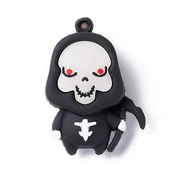 Halloween Theme PVC Cartoon Demon Pendants, for DIY Keychain Making, Black, 55x40x21mm, Hole: 4mm