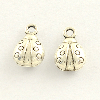 Tibetan Style Zinc Alloy Charms, Ladybug, Antique Silver, 14x9x4mm, Hole: 2mm, about 614pcs/885g