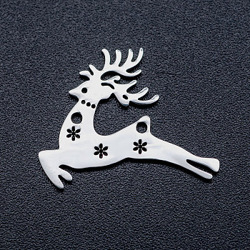 201 Stainless Steel Pendants, Sika Deer, Stainless Steel Color, 16x21x1mm, Hole: 1.2mm