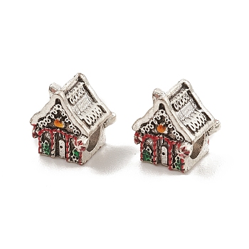 Alloy Enamel European Beads, Large Hole Beads, House, Antique Silver, 12x10.5x10mm, Hole: 4.6mm