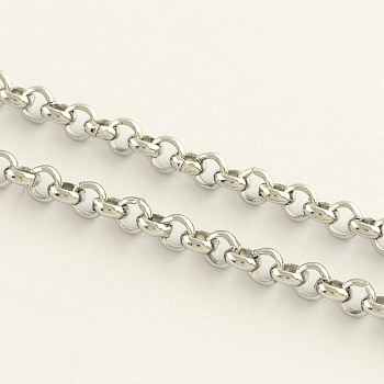 304 Stainless Steel Rolo Chains, Belcher Chains, Unwelded, with Spool, Stainless Steel Color, 3.2x1.2mm, about 164.04 Feet(50m)/roll