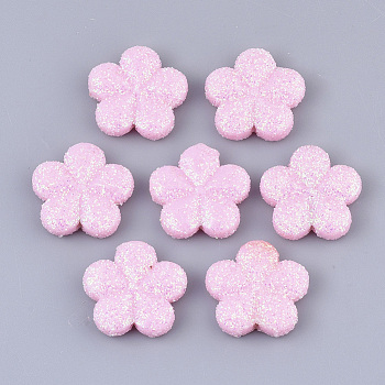 Opaque Acrylic Beads, with Glitter Powder, Flower, Pearl Pink, 20x20.5x5mm, Hole: 1.6mm