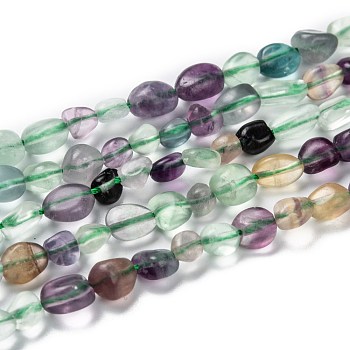 Natural Fluorite Beads Strands, Nuggets, Tumbled Stone, 5~8.5x5.5~7x3.5~4mm, Hole: 0.7mm, about 64pcs/strand, 16.34''(41.5cm)