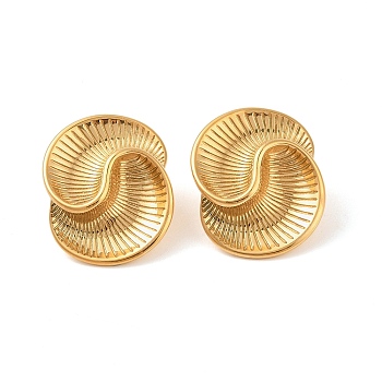 304 Stainless Steel Stud Earrings for Women, Spiral Teardrop, Real 18K Gold Plated, 35.5x27.5mm