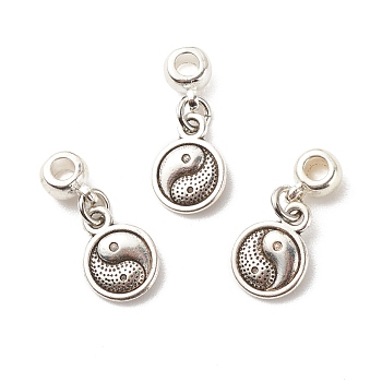 Flat Round with Yin Yang Tibetan Style Alloy Pendants, with Alloy Tube Bails and Brass Jump Ring, Antique Silver, 23mm, Hole: 3mm