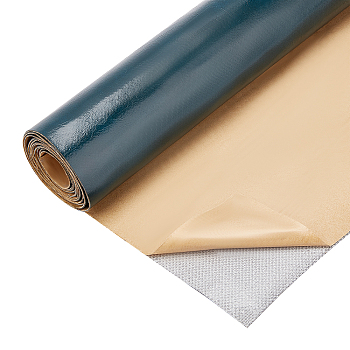 PU Leather Self-adhesive Fabric, Rectangle, Marine Blue, 135x30x0.1cm
