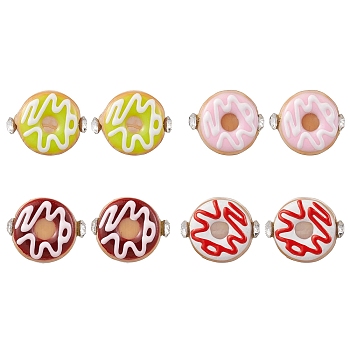 Donut Shape Lampwork Stud Earrings, with 304 Stainless Steel Pins, Mixed Color, 15.5x20mm