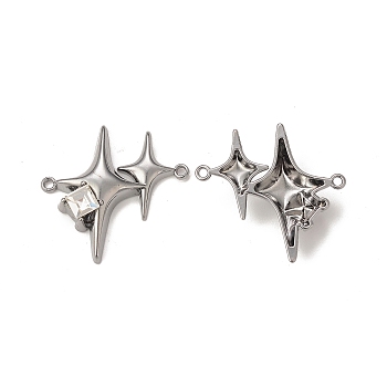 Alloy Glass Pendants, Gunmetal, Double Star Charms, Clear, 27.5x28.5x7mm, Hole: 1.5mm