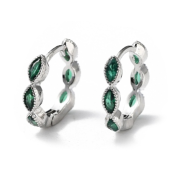 Green Cubic Zirconia Horse Eye Wrap Hoop Earrings, Brass Jewelry for Women, Platinum, 13.5x14.5x3mm, Pin: 0.8mm