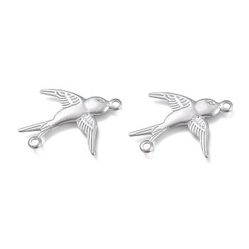 201 Stainless Steel Links Connectors, Swallow, Stainless Steel Color, 17.5x19.5x0.8mm, Hole: 1mm