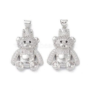 Real Platinum Plated Clear Bear Brass+Cubic Zirconia Pendants