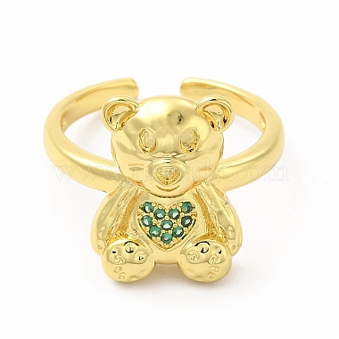 Медвежонок из кубического циркония с открытым манжетным кольцом в форме сердца(KK-A180-38G)-2
