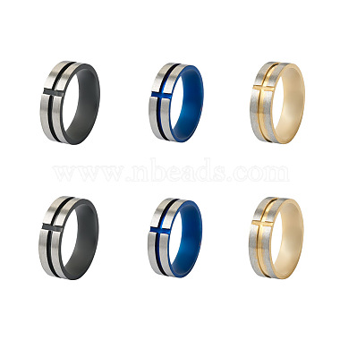 crafans 6pcs 3 couleurs anneaux unis en acier inoxydable(RJEW-CF0001-03)-2
