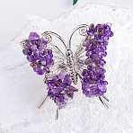 Raw Natural Amethyst Chip Mineral Specimen Display Decorations, with Butterfly Metal Holder, for Home Desktop Feng Shui Ornament, 65x75mm(PW-WG29201-08)
