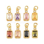 Brass Pave Cubic Zirconia Charms, Rectangle Charms, Long-Lasting Plated, Rack Plating, Cadmium Free & Lead Free, Golden, Mixed Color, 14x6x5mm, Hole: 3.5mm(CU-CBA3D67-07G)