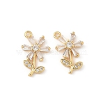 Brass Micro Pave Cubic Zirconia Pendants, Flower Charms, Nickel Free, Real 18K Gold Plated, Clear, 15.5x9.5x2.5mm, Hole: 1.2mm(X1-KK-C099-02G-03)