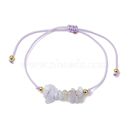 Natural Blue Lace Agate Braided Bead Bracelets, with Brass Beads, Chip, Inner Diameter: 2-7/8 inch(7.3cm), 1pc/style(BJEW-JB11155-05)