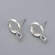 304 Stainless Steel Stud Earring Settings, with Loop, Flat Round, Silver, Tray: 14mm, 18.5x16x2mm, Hole: 2mm, Pin: 0.8mm(STAS-H380-A-13S)