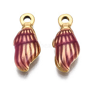 304 Stainless Steel Pendants, with Enamel, Spiral Shell, Golden, Medium Violet Red, 18.5x7.5x4mm, Hole: 1.5mm(STAS-T052-41B)