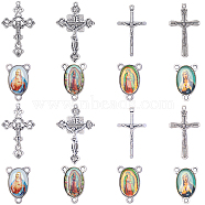 DIY Rosary Bead Style Jewelry Making Findings Kit, Including Tibetan Style Alloy Chandelier Component Links & Pendants, Oval & Cross, Antique Silver & Platinum, 23x15x4mm, Hole: 2mm; 41~48x23.5~31x3~5mm, Hole: 2mm, 40Pcs/box(DIY-SC0024-09)