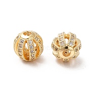 Brass Micro Pave Cubic Zirconia Beads, Real 18K Gold Plated, Hollow Round, Real 18K Gold Plated, 8mm, Hole: 1.6mm(KK-M233-47G)