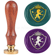 Wax Seal Stamp Set, Sealing Wax Stamp Solid Brass Head,  with Wood Handle, for Envelopes Invitations, Gift Card, Lion with Shield, 83x22mm(AJEW-WH0208-1439)