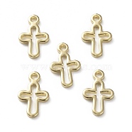 Brass Tiny Cross Charms, Long-Lasting Plated, Real 24K Gold Plated, 10x6.5x1mm, Hole: 0.9mm(KK-L205-10G)