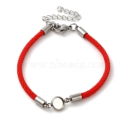 Milan Cord & 304 Stainless Steel Bracelets Making, with Round Tray, Red, Tray: 6mm, 7-1/8 inch(18.1cm)(MAK-H004-02A-P02)