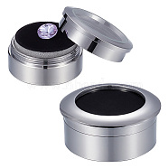 Elite 2Pcs 2 Styles Alloy Loose Diamond Boxes, Flat Round with Clear Glass Window and Sponge Inside, for Jewelry Cabochons Displays, Platinum, 3.25~4x1.5~1.65cm, 1pc/style(CON-PH0002-90A)