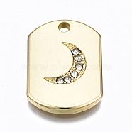 Alloy Crystal Rhinestone Pendants, Oval with Moon, Cadmium Free & Lead Free, Light Gold, 20.5x14.5x2mm, Hole: 1.6mm(PALLOY-T067-199LG-RS)