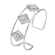 Non-Tarnish 304 Stainless Steel Wide Textured Open Cuff Bangles, Rhombus, 2-1/2~2-3/4 inch(6.5~7cm)x1-7/8 inch(4.7cm)(BJEW-Q348-05P-09)