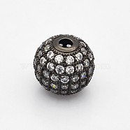 CZ Brass Micro Pave Grade AAA Clear Color Cubic Zirconia Round Beads, Cadmium Free & Nickel Free & Lead Free, Gunmetal, 12mm, Hole: 2mm(KK-O065-12mm-05B-NR)