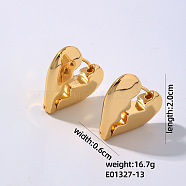 Geometric Hollow Earrings Women Stainless Steel Winter Ear Studs Fashion, Heart, Golden, 20x6mm(UN3143-6)