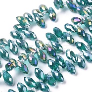 Electroplate Glass Faceted Teardrop Beads Strands, Top Drilled Beads, AB Color Plated, Teal, 11.5~13x6mm, Hole: 1mm, about 92~95pcs/strand, 16.5 inch(EGLA-D014-34)