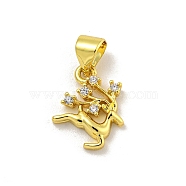 Rack Plating Brass Micro Pave Cubic Zirconia Charms, Long-Lasting Plated, Cadmium Free & Lead Free, Deer, Real 18K Gold Plated, 14.5x9.5x2.5mm, Hole: 4x3mm(KK-C074-06G)