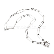 304 Stainless Steel Paperclip Chain Necklaces, with Brass Spring Clasps, Stainless Steel Color, 17.79 inch(45.2cm) (NJEW-JN03066-02)