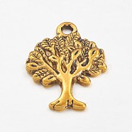Tibetan Style Alloy Pendants, Tree of Life Charms, Lead Free & Cadmium Free & Nickel Free, Antique Golden, about 22mm long, 17mm wide, 2mm thick, hole: 2mm(X-GLF10394Y-NF)